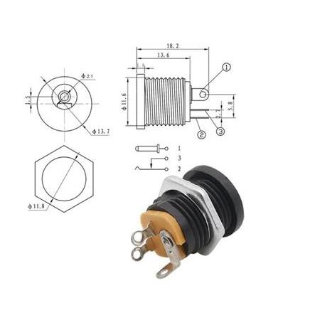 DC Erkek Şase Konnektör-5.5x2.1mm Somunlu-DC022