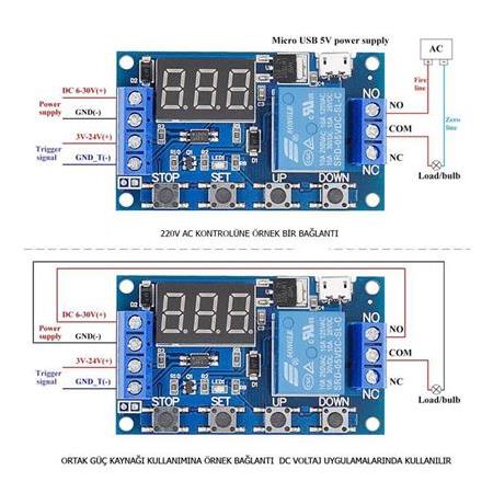 DC 6-30V Zaman Ayarlı Gecikmeli Çok Fonksiyonlu Röle Kartı Ekranlı(Micro USB Girişli)