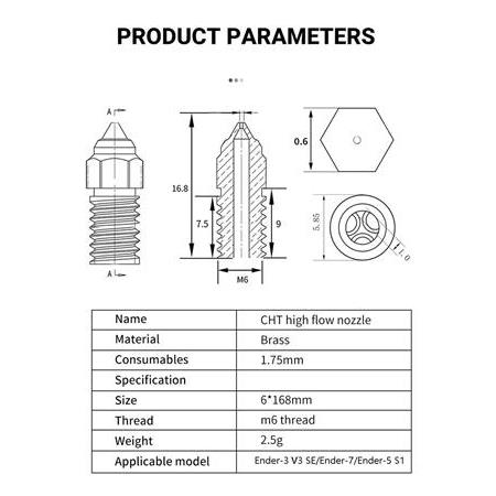 Creality Ender 3 V3 SE-Ender 7-Ender 5 S1 Sertleştirilmiş CHT Çelik Nozzle(0.2mm)